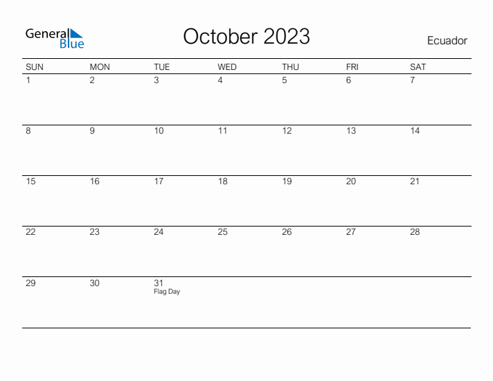 Printable October 2023 Calendar for Ecuador