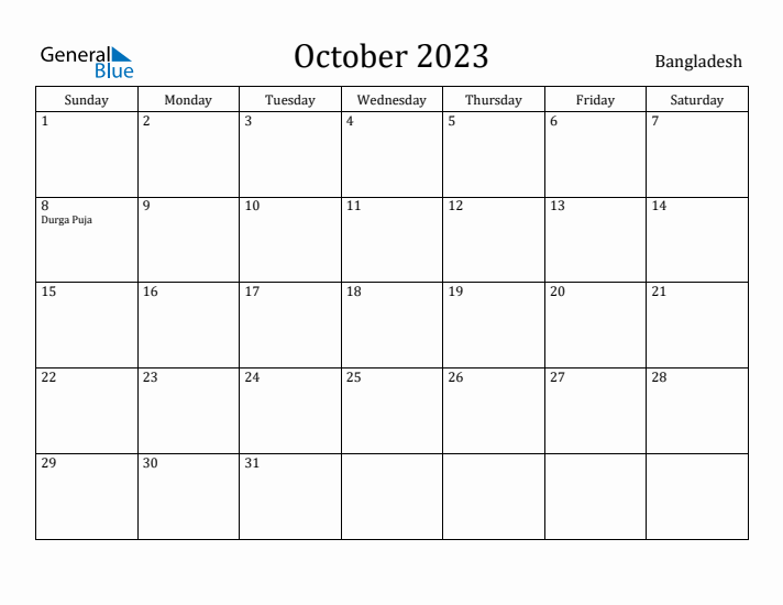 October 2023 Calendar Bangladesh