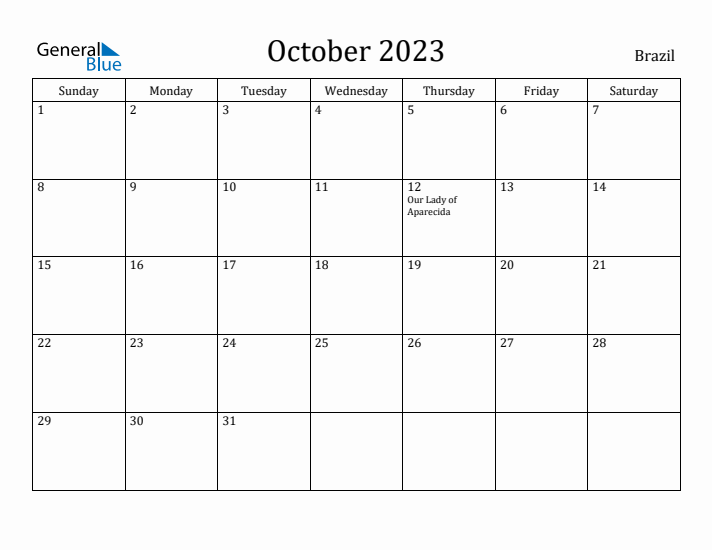 October 2023 Calendar Brazil