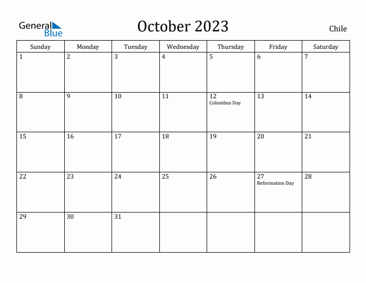 October 2023 Calendar Chile