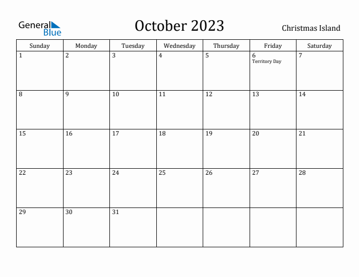 October 2023 Calendar Christmas Island