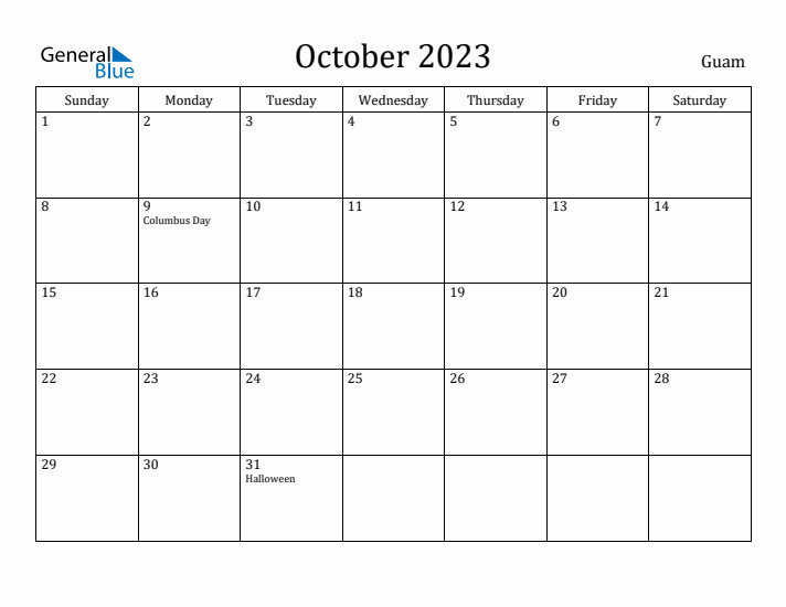 October 2023 Calendar Guam