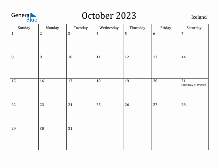 October 2023 Calendar Iceland