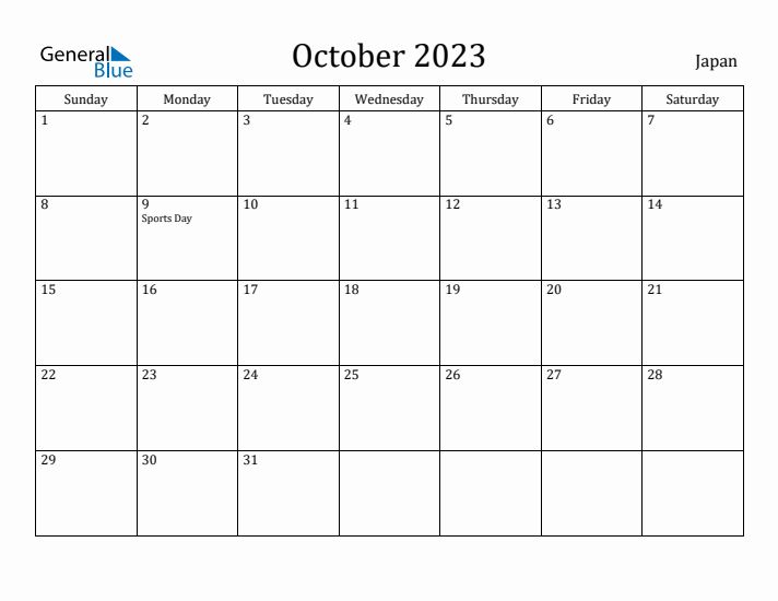 October 2023 Calendar Japan