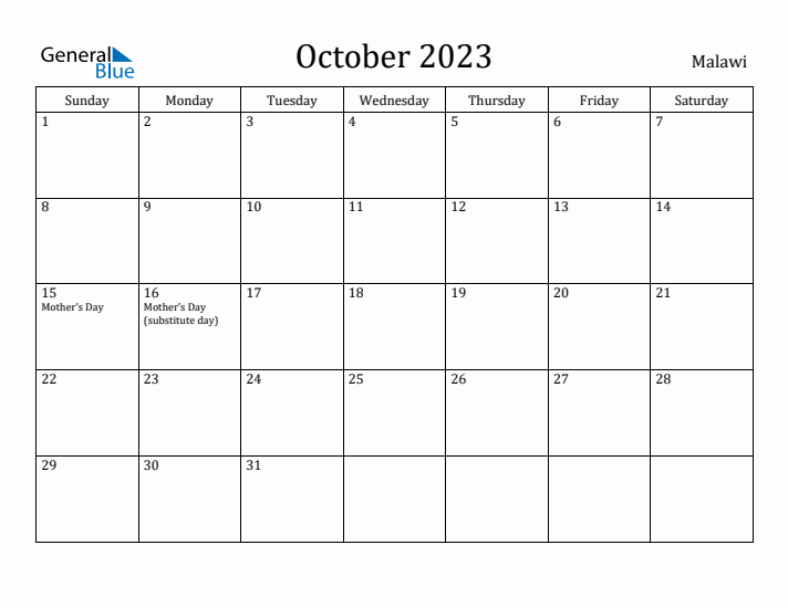 October 2023 Calendar Malawi