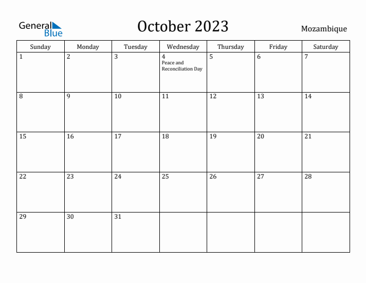 October 2023 Calendar Mozambique