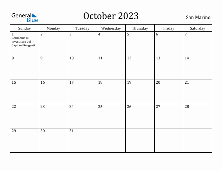 October 2023 Calendar San Marino