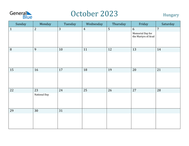 October 2023 Calendar with Holidays in PDF, Word, and Excel