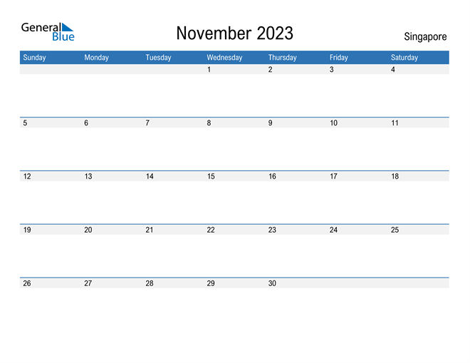 November 2023 Calendar with Singapore Holidays