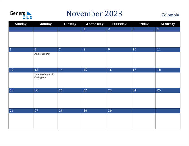 November 2023 Colombia Calendar