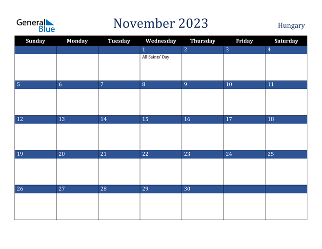 November 2023 Hungary Calendar