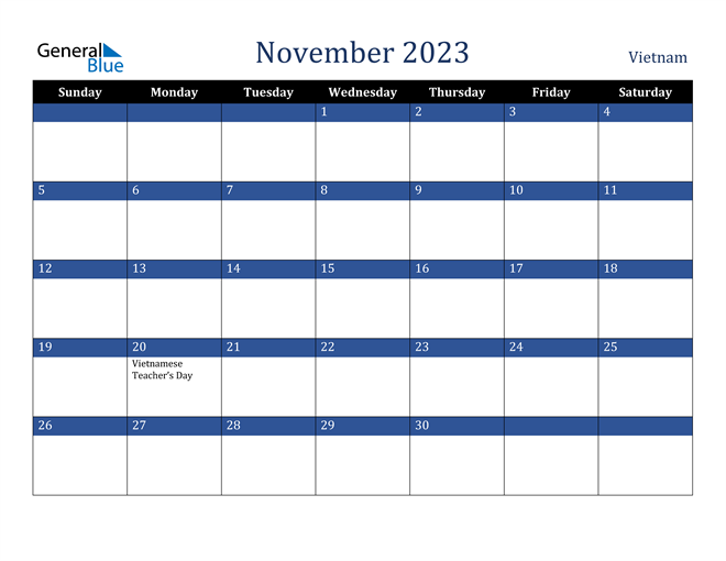November 2023 Vietnam Calendar