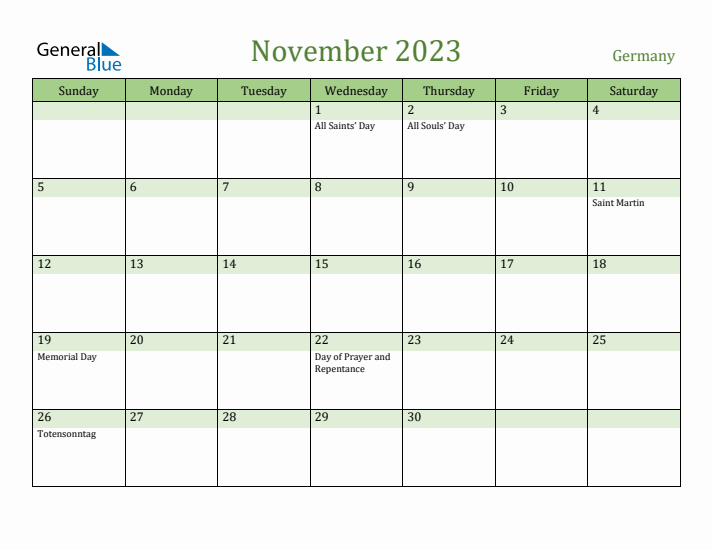 November 2023 Calendar with Germany Holidays