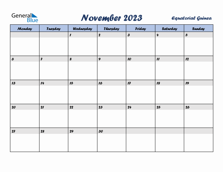 November 2023 Calendar with Holidays in Equatorial Guinea