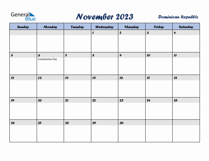 November 2023 Calendar with Holidays in Dominican Republic