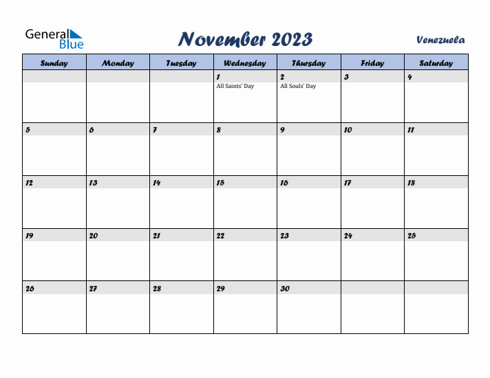 November 2023 Calendar with Holidays in Venezuela