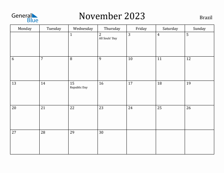 November 2023 Calendar Brazil