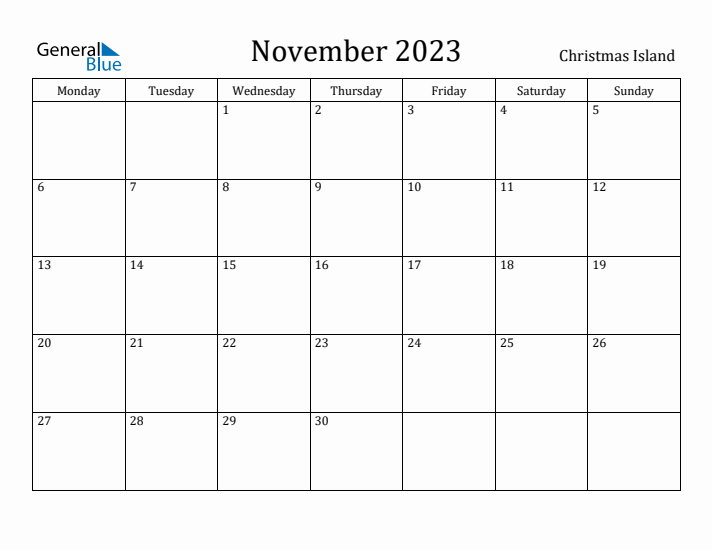November 2023 Calendar Christmas Island