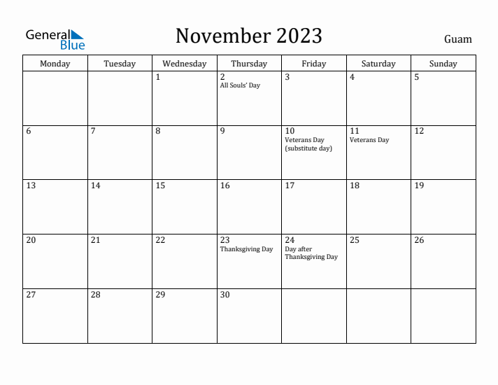November 2023 Calendar Guam