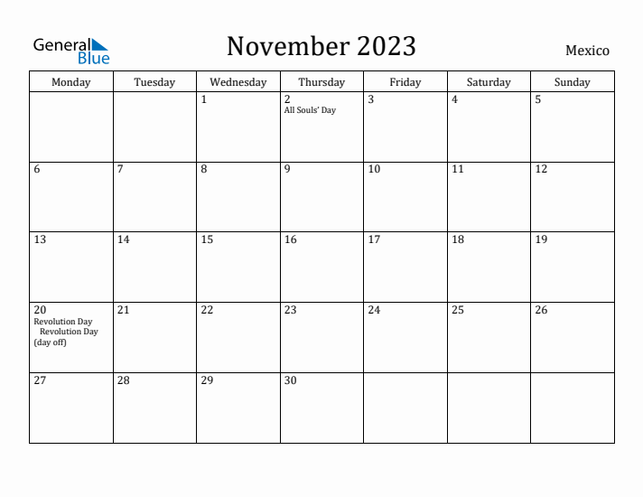 November 2023 Calendar Mexico