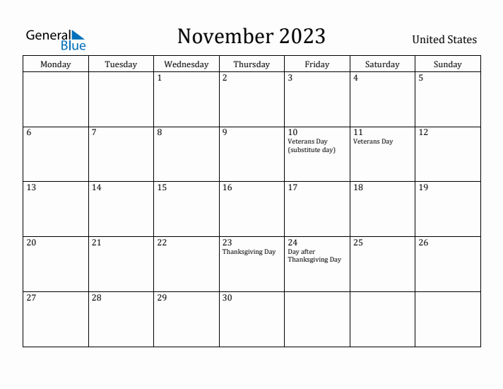 November 2023 Calendar United States