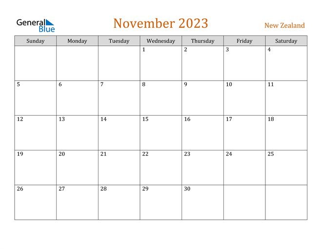 November 2023 Calendar with New Zealand Holidays