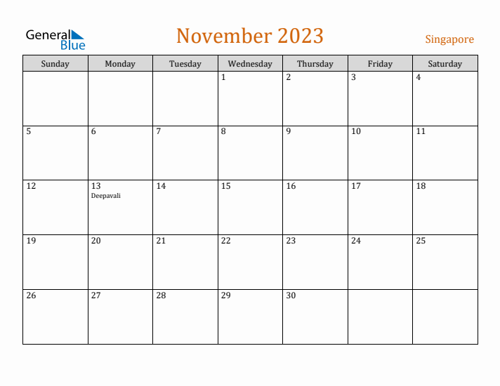 November 2023 Holiday Calendar with Sunday Start