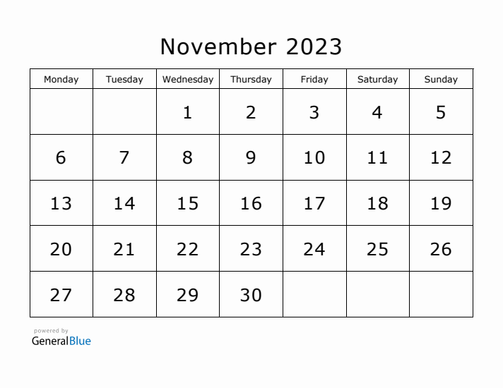 Printable November 2023 Calendar - Monday Start