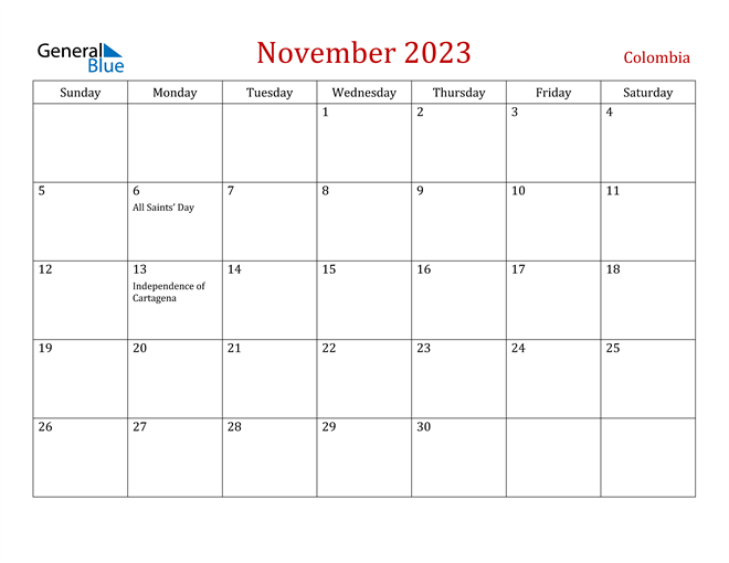 Colombia November 2023 Calendar