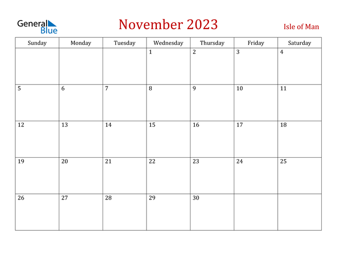 Isle of Man November 2023 Calendar