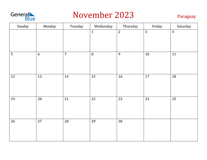Paraguay November 2023 Calendar