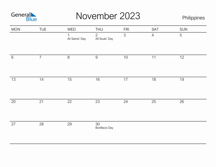 Printable November 2023 Calendar for Philippines