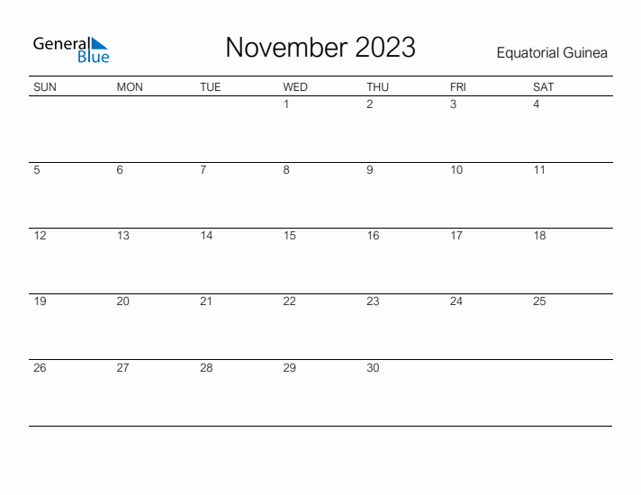 Printable November 2023 Calendar for Equatorial Guinea