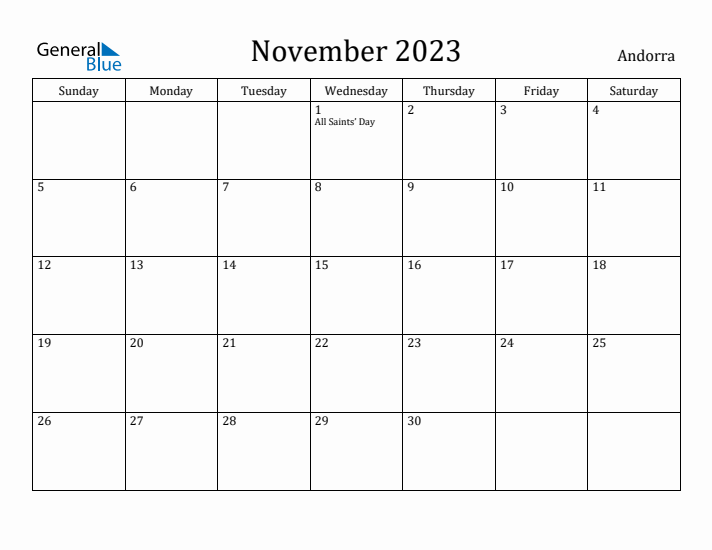 November 2023 Calendar Andorra