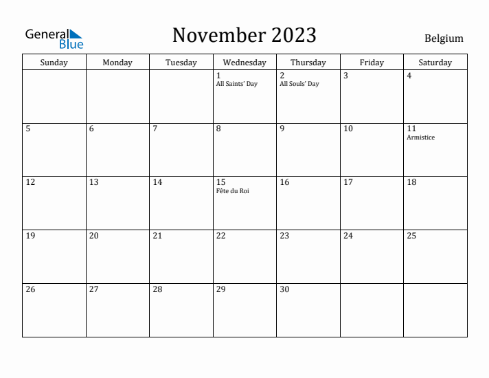 November 2023 Calendar Belgium