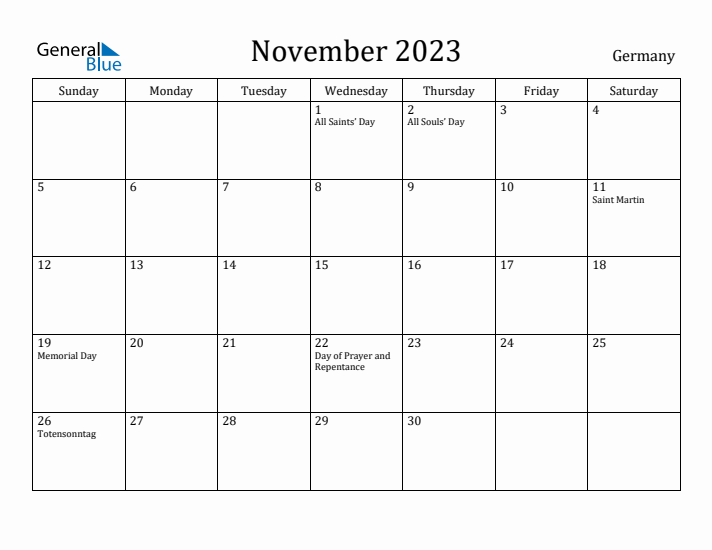 November 2023 Calendar Germany