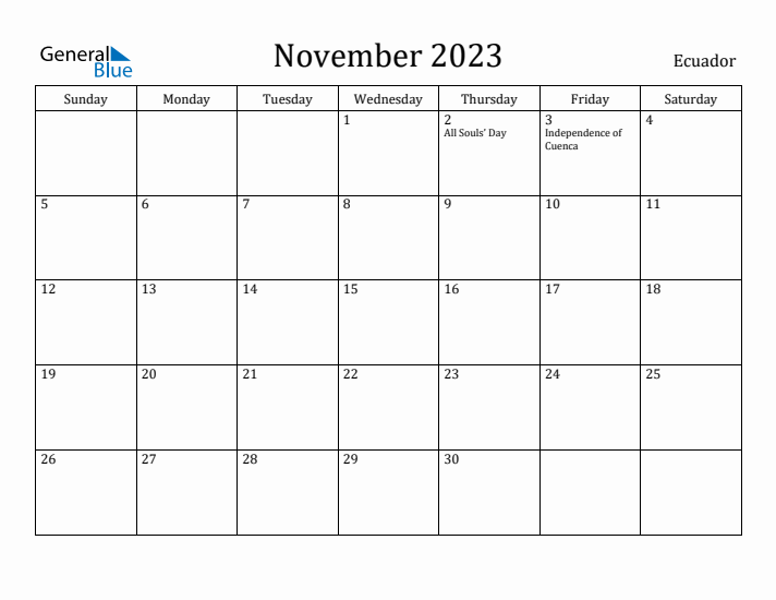 November 2023 Calendar Ecuador