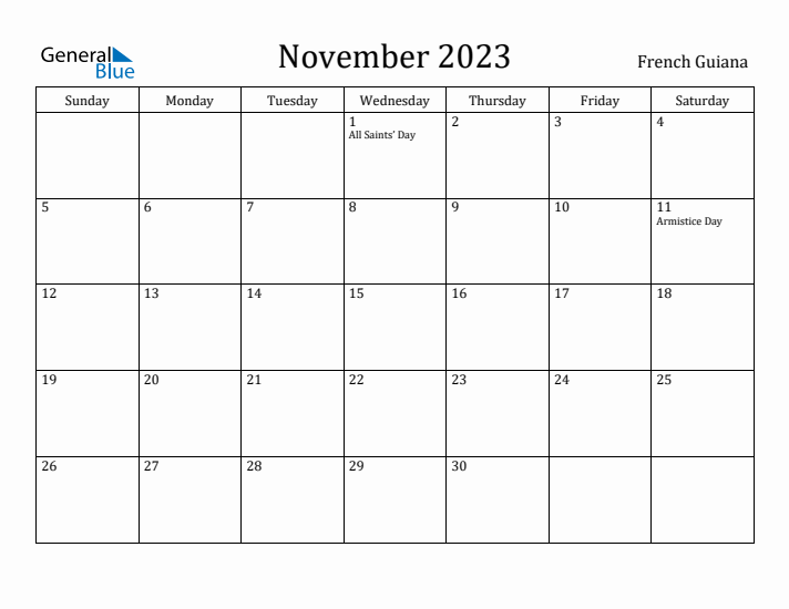 November 2023 Calendar French Guiana