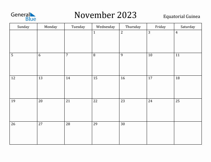 November 2023 Calendar Equatorial Guinea