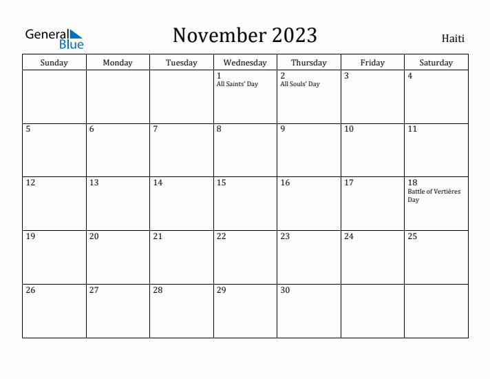 November 2023 Calendar Haiti