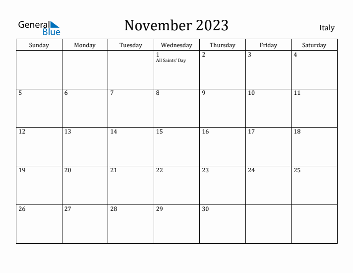 November 2023 Calendar Italy