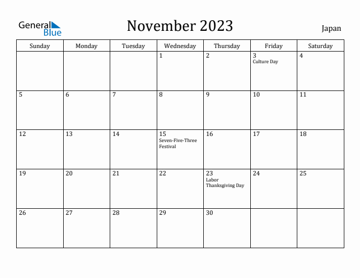 November 2023 Calendar Japan