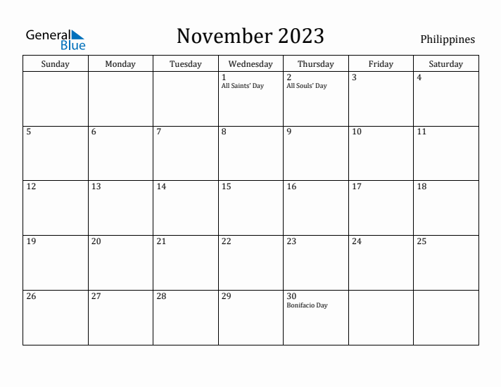 November 2023 Calendar Philippines