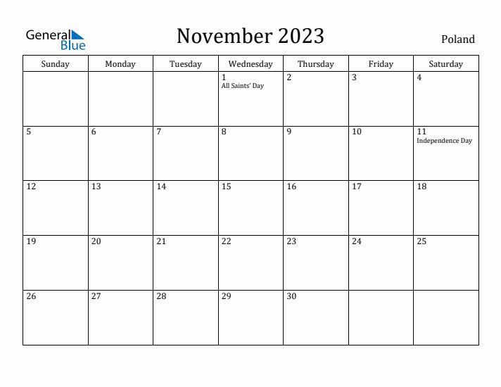 November 2023 Calendar Poland