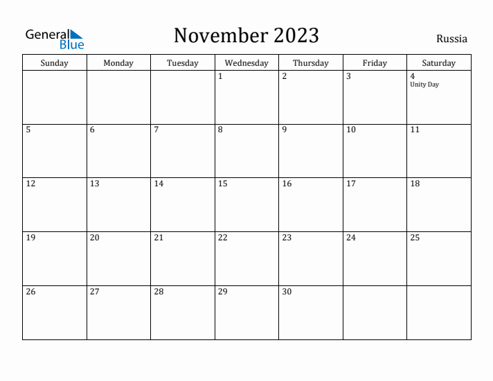 November 2023 Calendar Russia