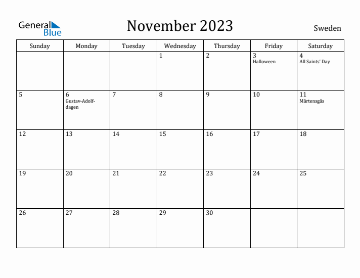 November 2023 Calendar Sweden