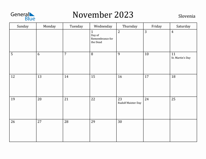 November 2023 Calendar Slovenia