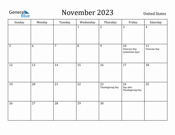 November 2023 Calendar United States