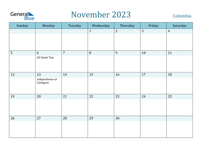 November 2023 Calendar with Holidays in PDF, Word, and Excel
