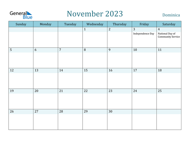 November 2023 Calendar with Holidays in PDF, Word, and Excel
